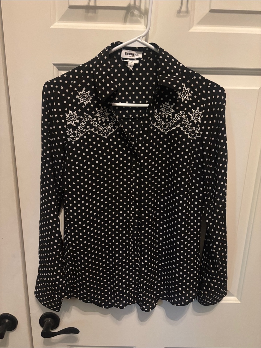 Express Black and White Polka Dot Portofino shirt with embroidery